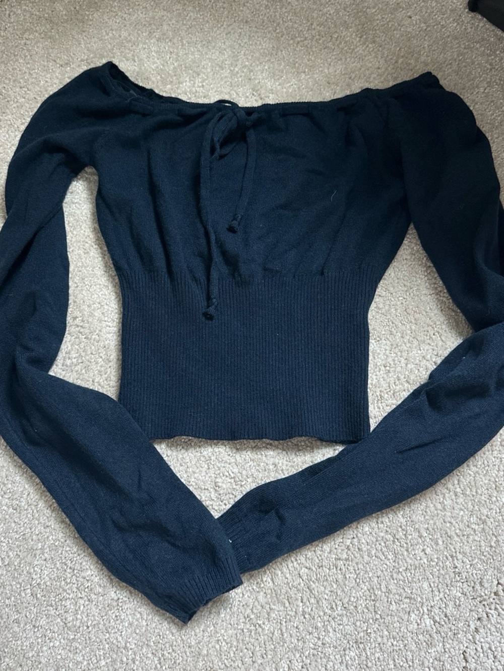 Black Off-Shoulder Ribbed Waist Knit Top